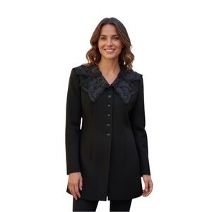Ann Tobias Vintage Black Blazer Dress with Lace Collar – Size 6